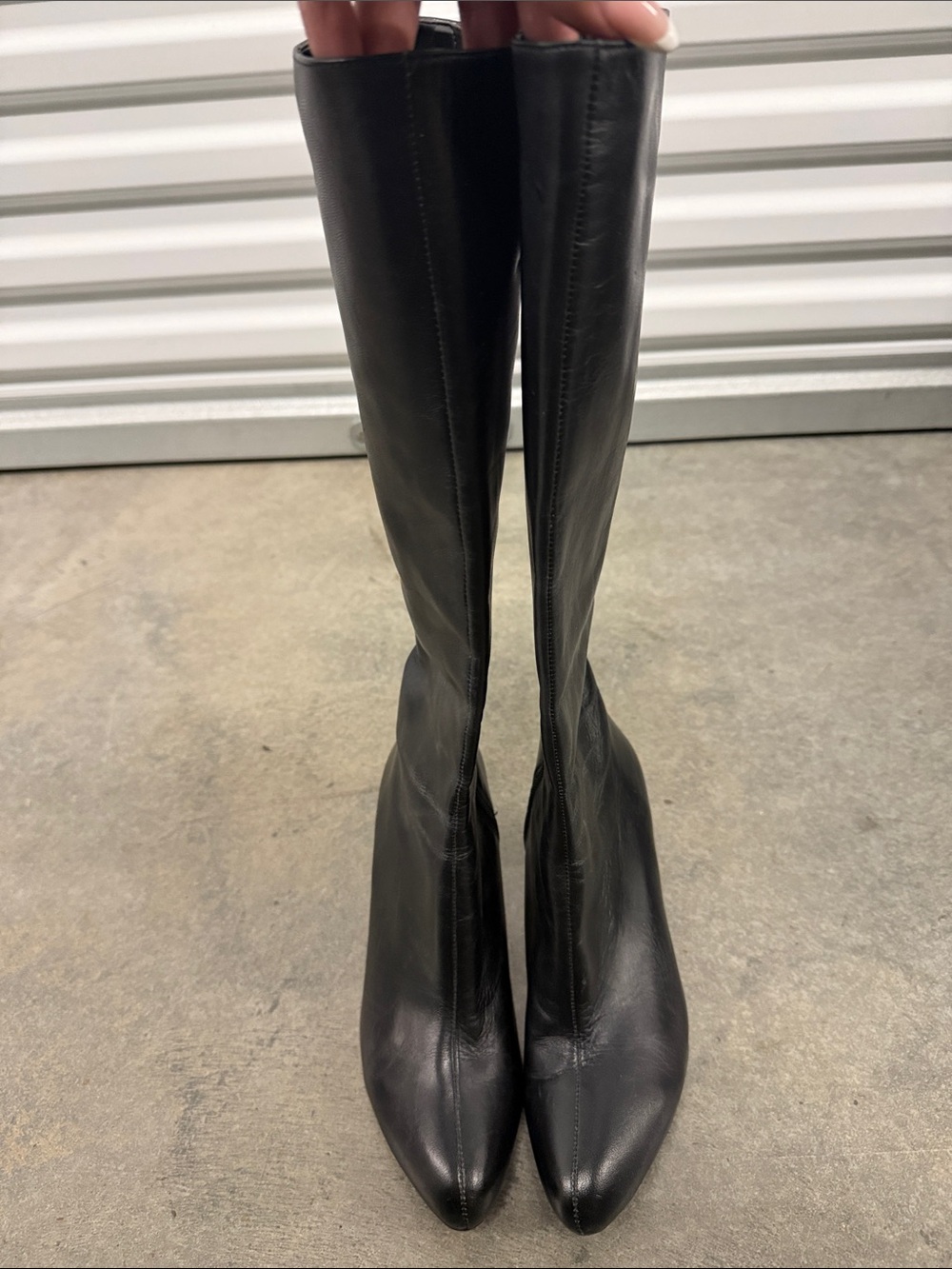 Sacha London Black Under-the-Knee Pointed Toe Leather Boots